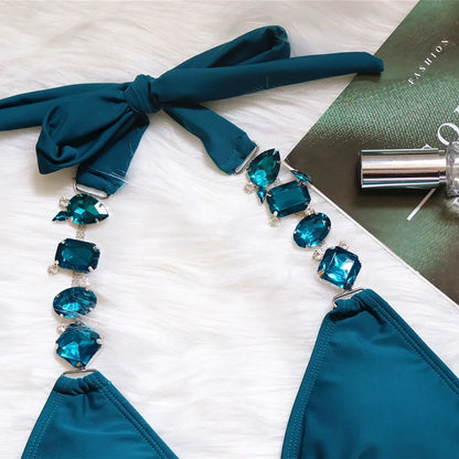 #105 Swimsuit Push Up Shiny Crystal Diamond Chain Bikinis