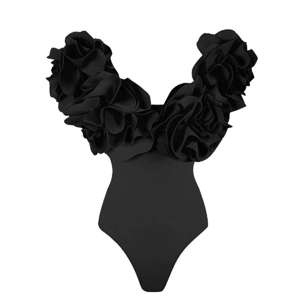 #50 High Quality Luxury Woman Swimsuit Flower Ruffle Solid
