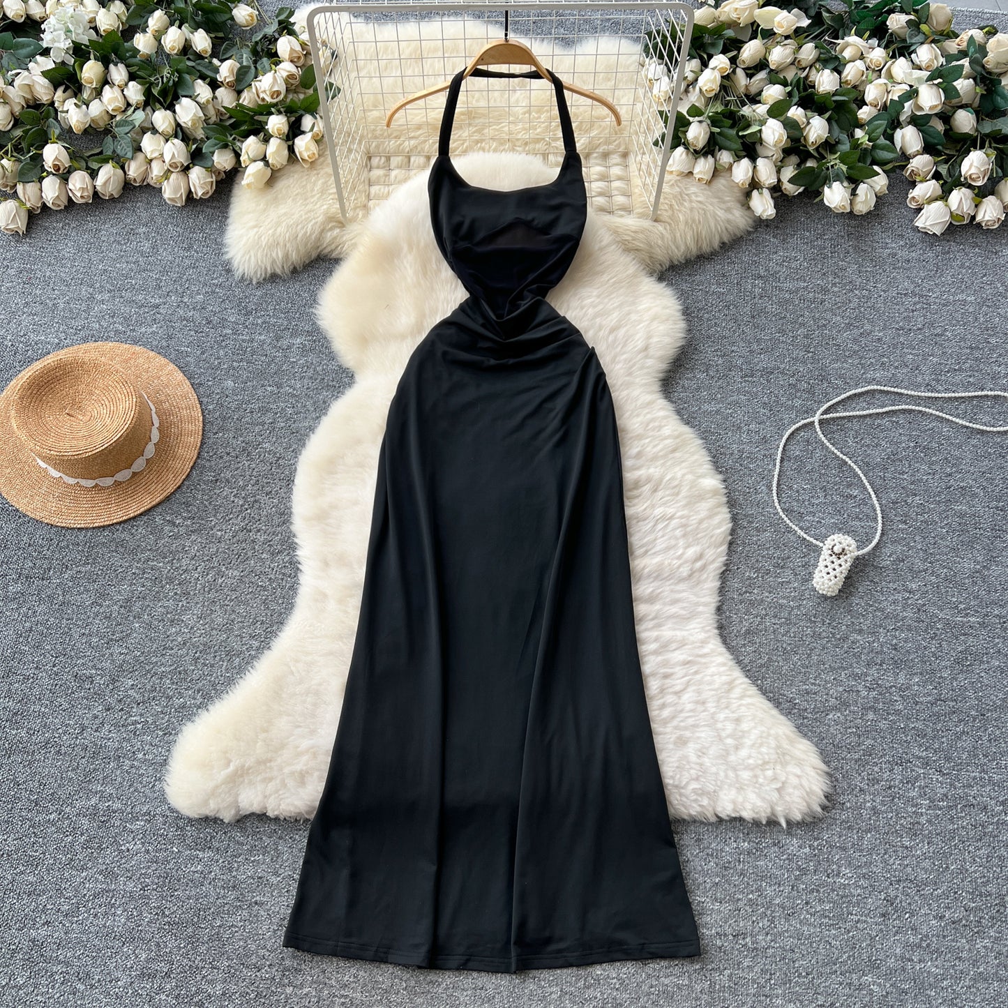 #151 Chic Vintage Halter Backless Solid Slim Elegant Fairy