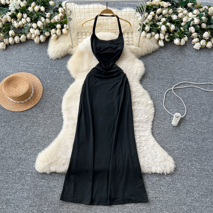 #151 Chic Vintage Halter Backless Solid Slim Elegant Fairy