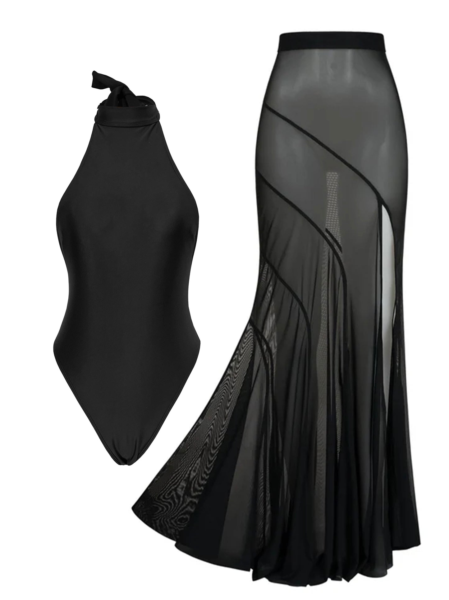 #34 Buckle Off Shoulder Bikini With Skirt Swimsuit
