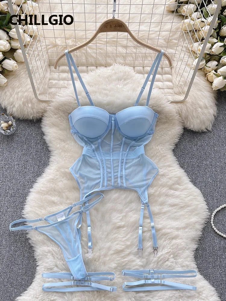 #142 CHILLGIO Women Sexy Mesh Transparent Bra Brief