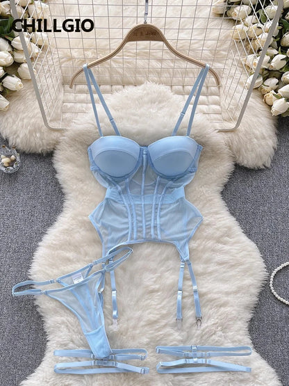 #142 CHILLGIO Women Sexy Mesh Transparent Bra Brief