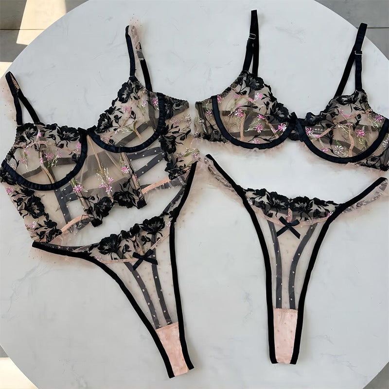 #185 Clashing Sexy Flower Embroidery Lingerie