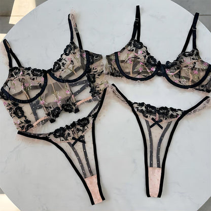 #185 Clashing Sexy Flower Embroidery Lingerie