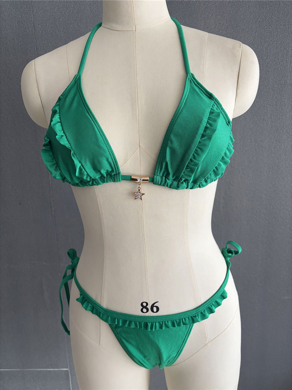 #17 Halter Ruffled Frilled Strappy Bikini