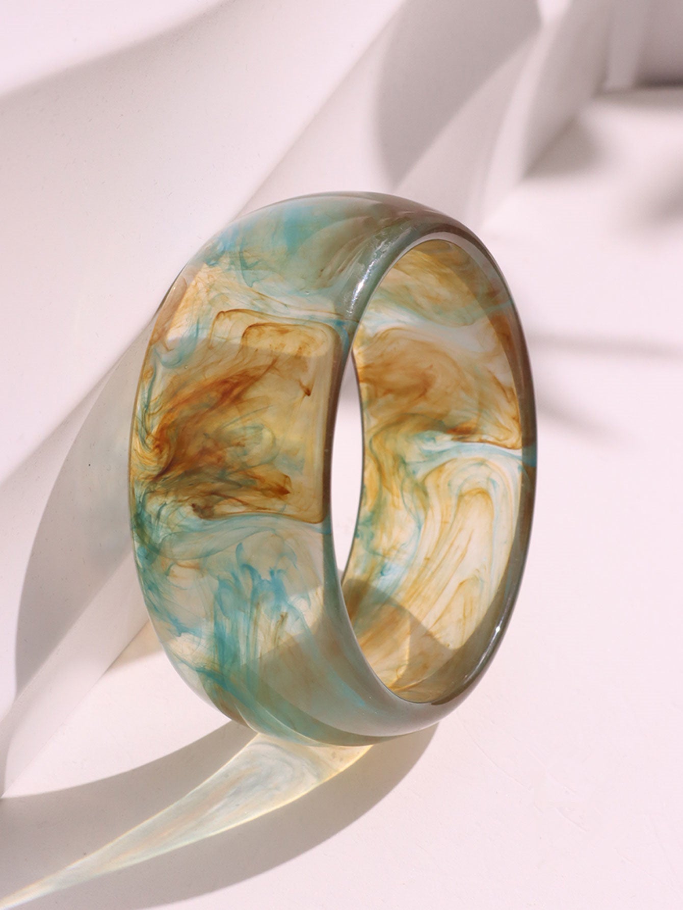 #62 New Beige Tie Dye Wide Asymmetrical Resin Bracelet