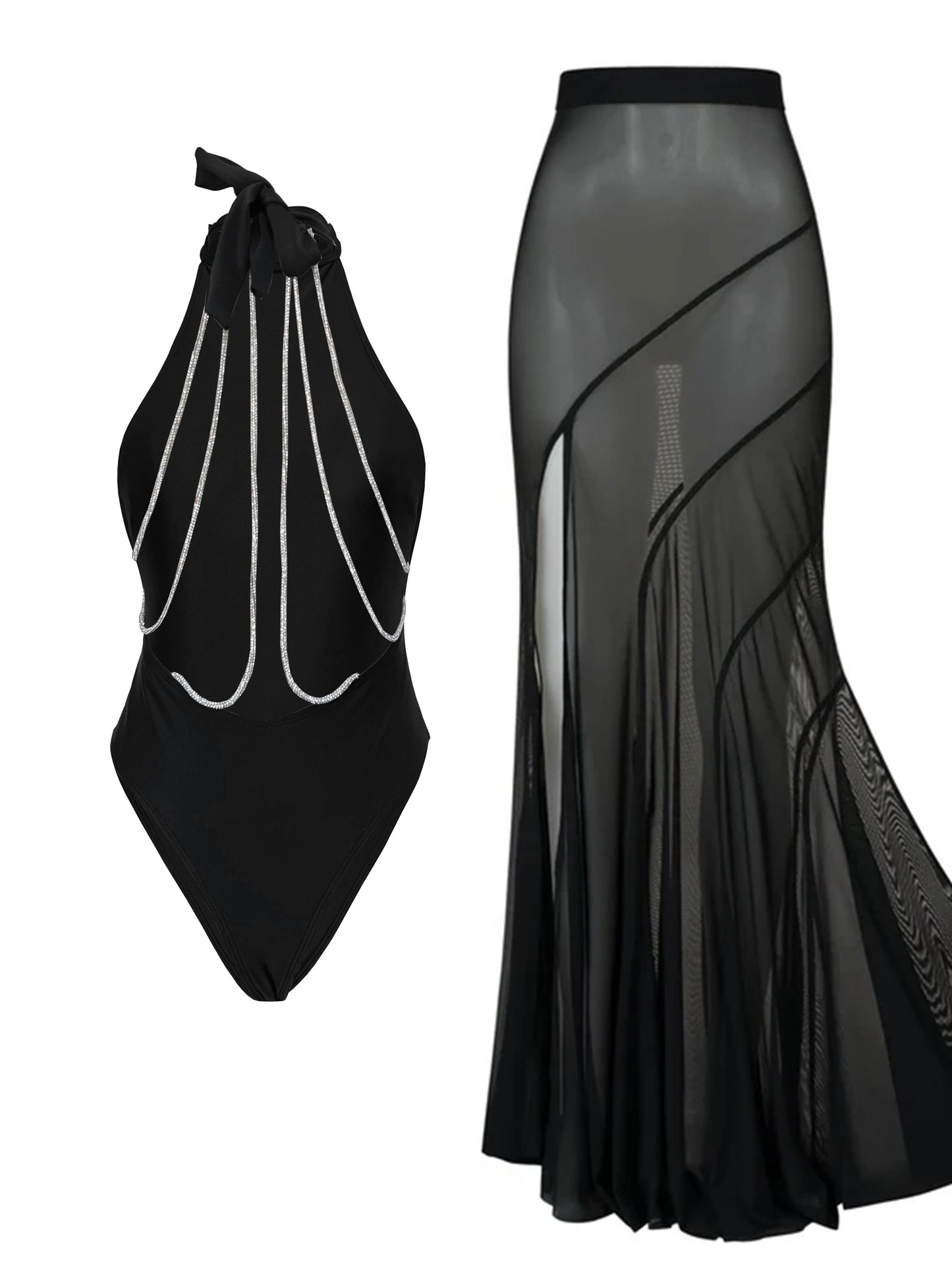 #34 Buckle Off Shoulder Bikini With Skirt Swimsuit