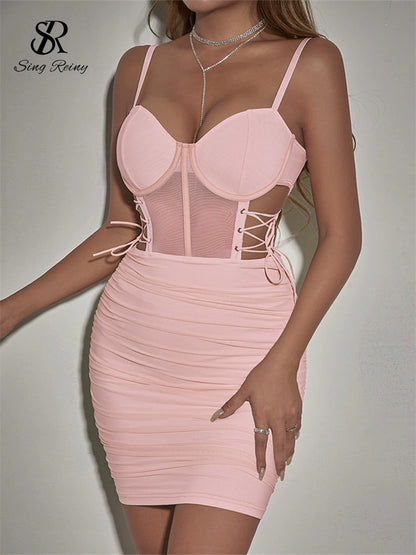 #149  Short Strap Dress Ladies Strapless Lace Up