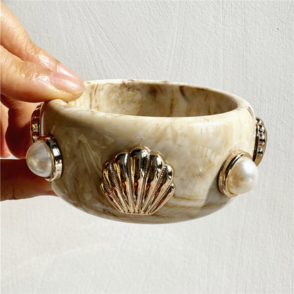 #62 New Beige Tie Dye Wide Asymmetrical Resin Bracelet