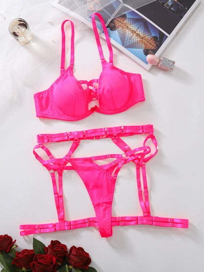 #168 Sexy Neon Pink Black Lingerie