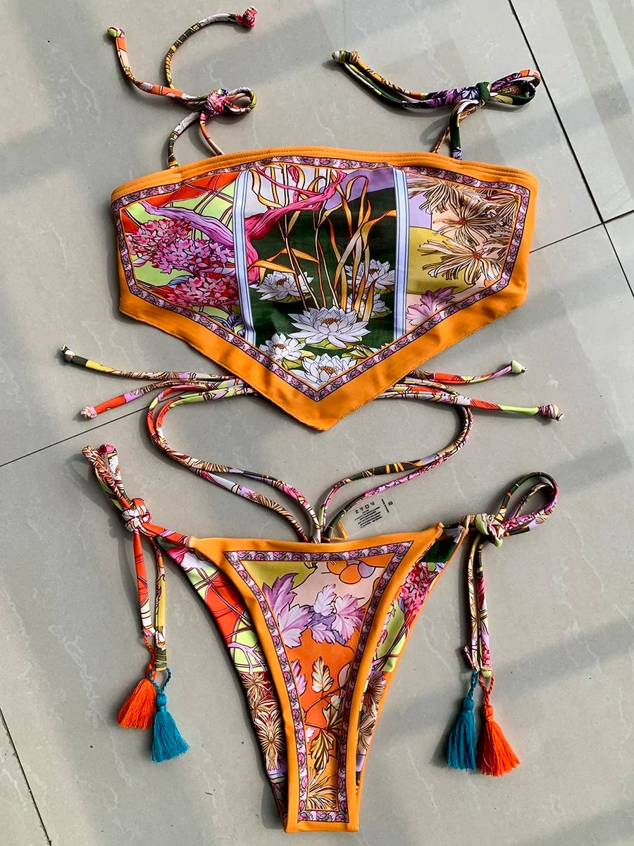 #30 Printed Crop Top Bikini