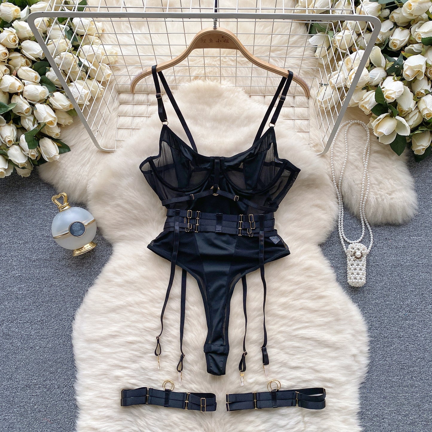 #132 Women Hotsweet Mesh Vintage Straps Bodysuits