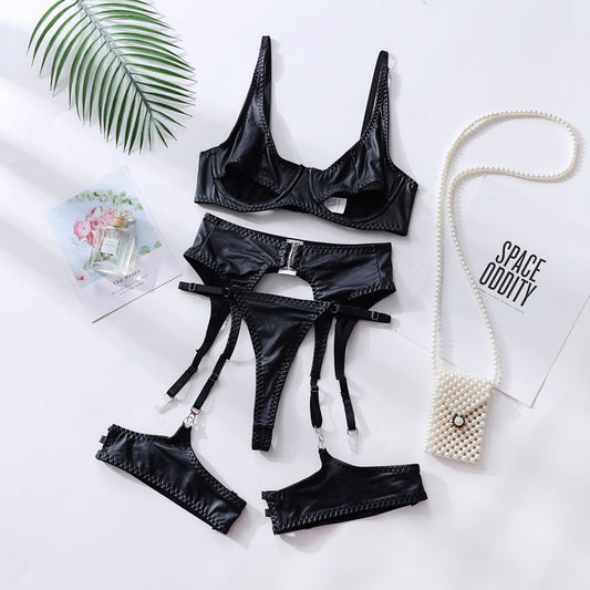 #171 Bikini sexy lingerie leather temptation set patent leather