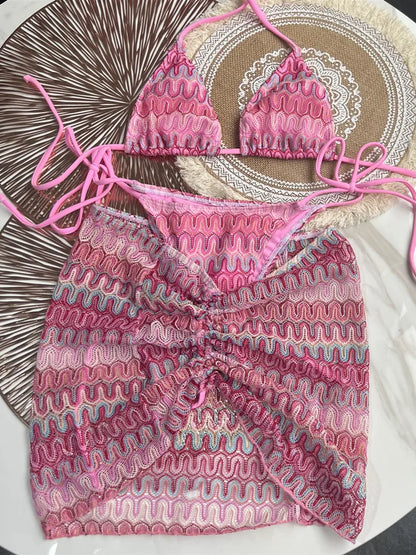 #47 Swimsuit Colored Maple Leaves Knitted Bikini Skirt