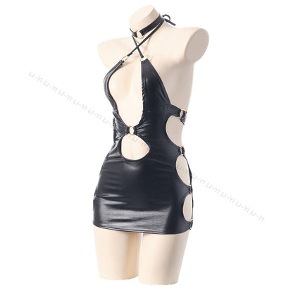 #114 Sexy Latex Lingerie - Halter Neck Hollow Out