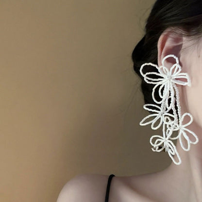 #76 New Korean Wedding Beaded Hollow Flower Earrings
