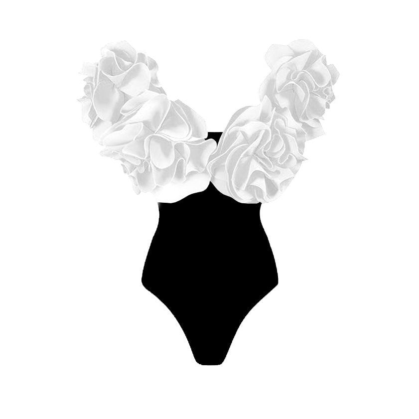 #50 High Quality Luxury Woman Swimsuit Flower Ruffle Solid
