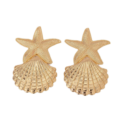 #61 HUANZHI Simple Fashionable Starfish Shell Metal Large Drop Earring