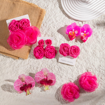 #64 Exaggerated Large Rose Flower Earrings
