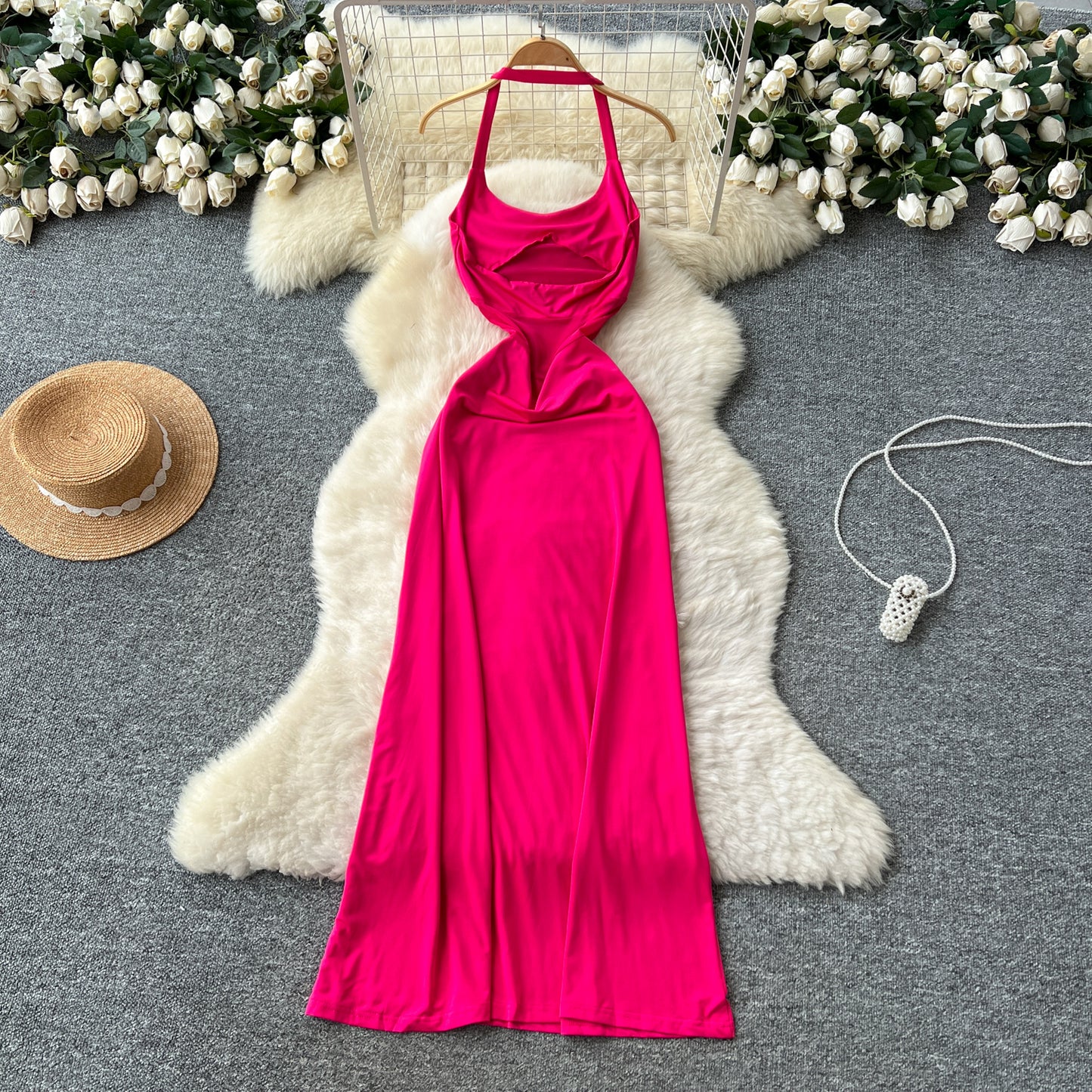 #151 Chic Vintage Halter Backless Solid Slim Elegant Fairy