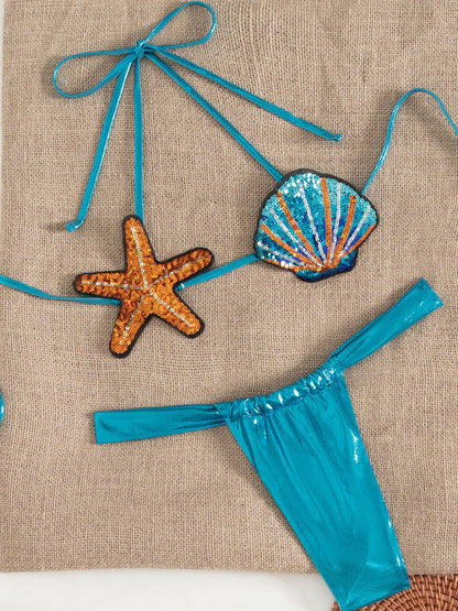 #31 Summer Swimwear Shiny Sequin Shell Starfish Bikini