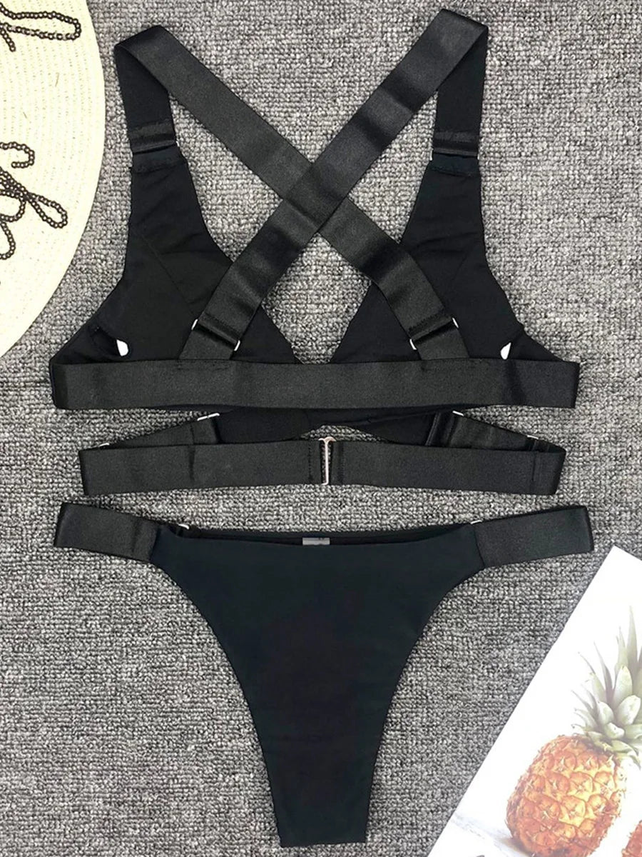 #33 Sexy Adjustable Buckle Bandage Vevlet Bikini