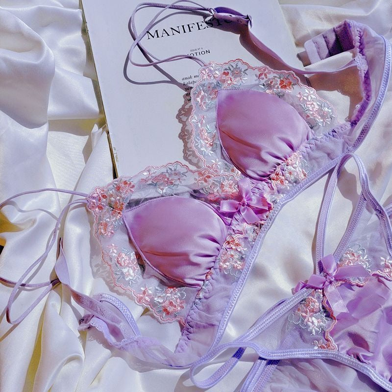 #174 Floral Embroidered Lingerie Set Cutout Unlined Bra