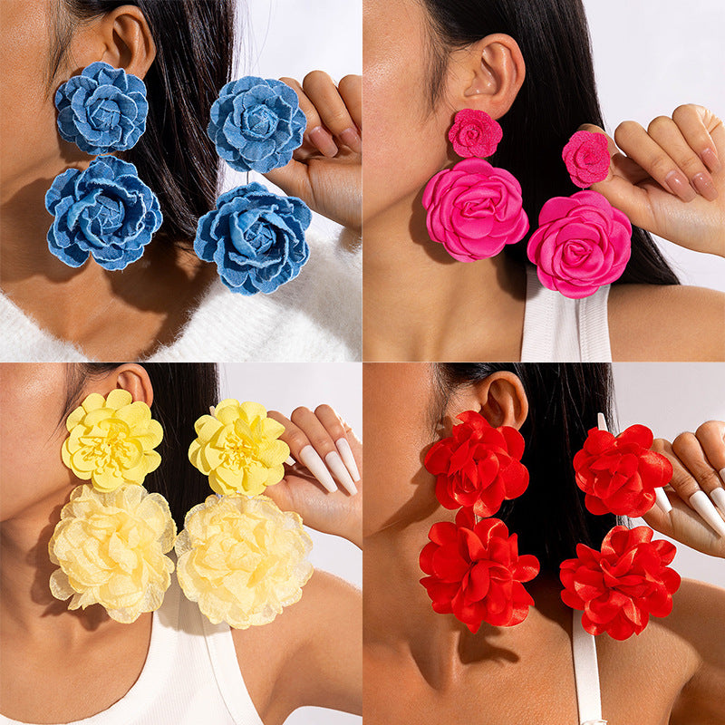 #64 Exaggerated Large Rose Flower Earrings