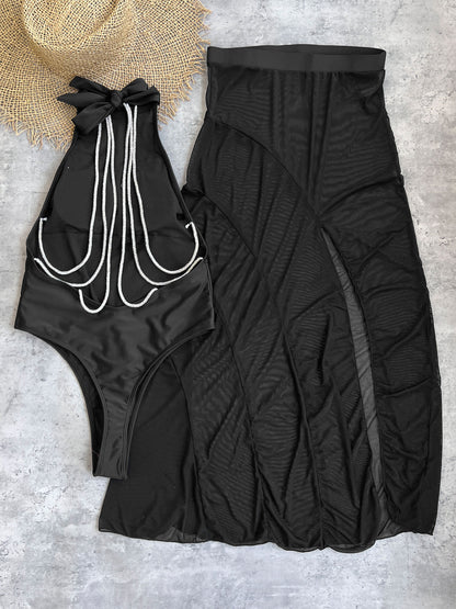 #34 Buckle Off Shoulder Bikini With Skirt Swimsuit