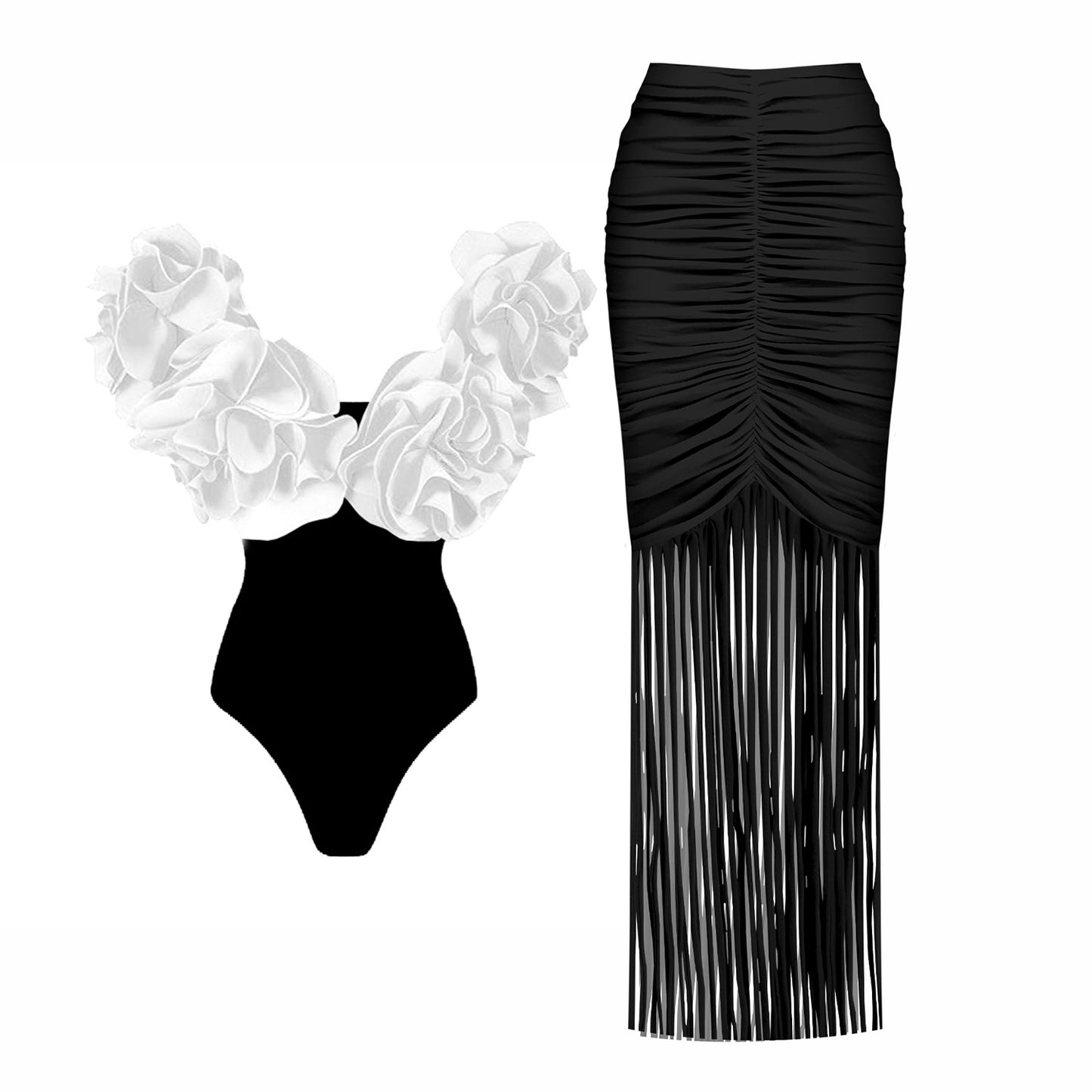 #50 High Quality Luxury Woman Swimsuit Flower Ruffle Solid