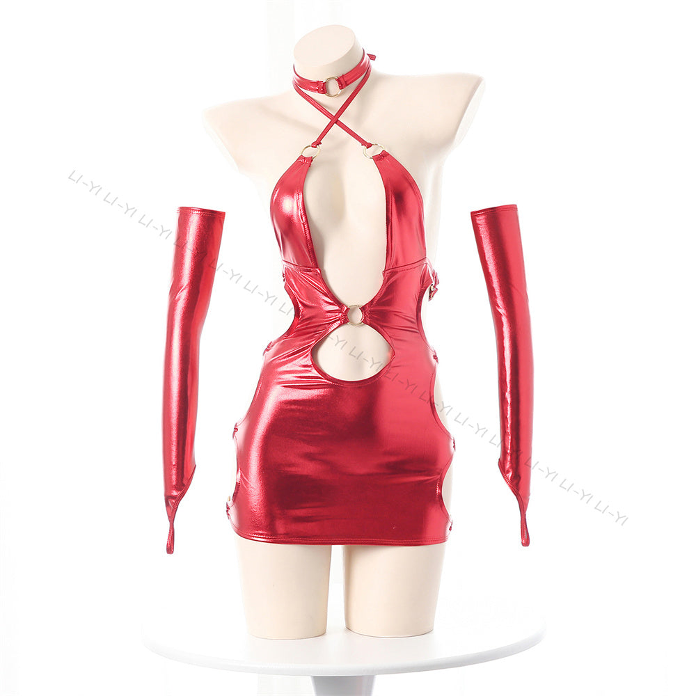 #114 Sexy Latex Lingerie - Halter Neck Hollow Out