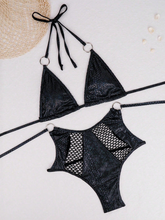 #124 Halter Bra Snake Skin Trim Fancy Bottom Backless