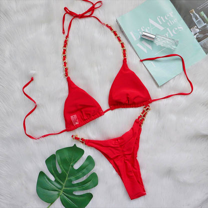 #100 Sexy Red Triangle String Bikini