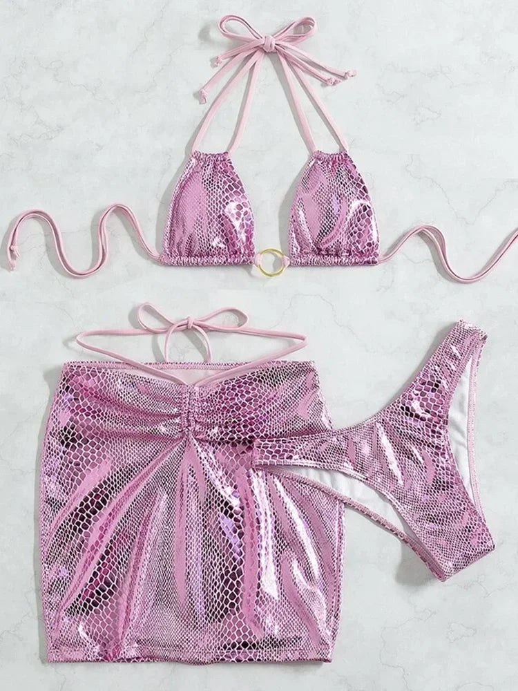 #22 Skirt Shiny Snake Skin Bikini