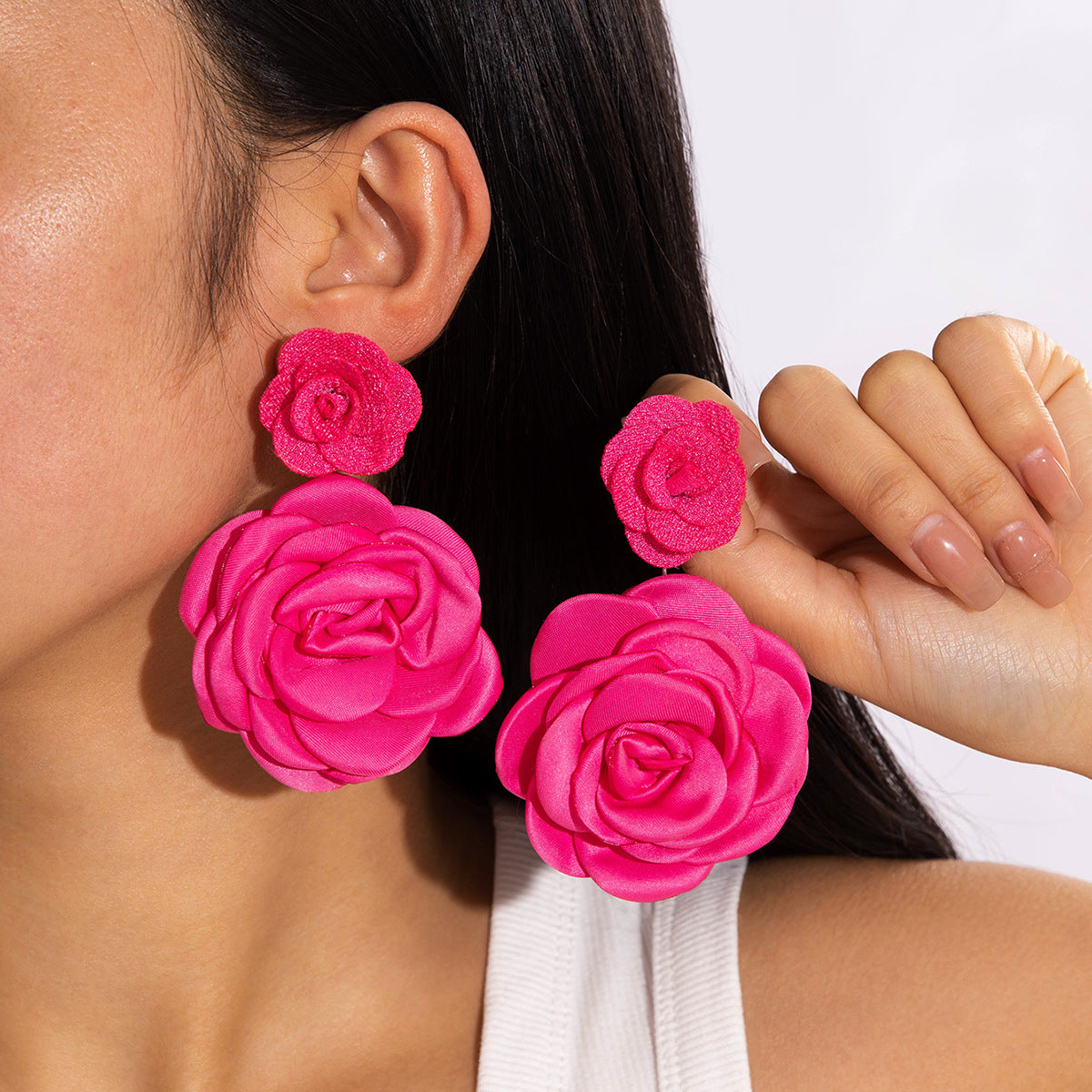 #64 Exaggerated Large Rose Flower Earrings
