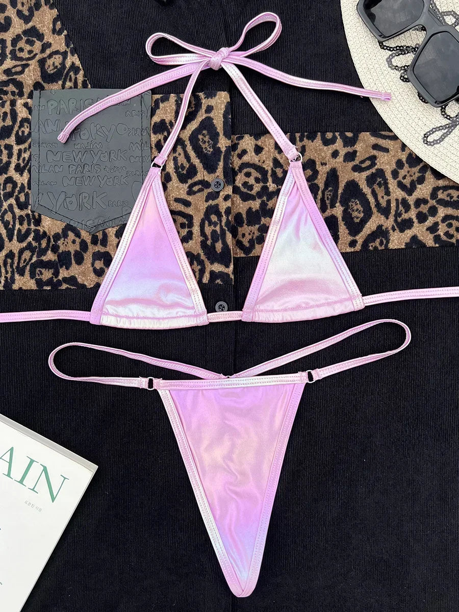 #23 Shiny PU Leather Extreme Mini Micro String Bikini