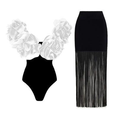 #50 High Quality Luxury Woman Swimsuit Flower Ruffle Solid
