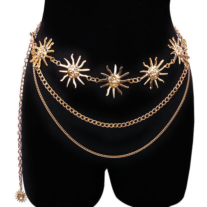 #69 Multilayer Punk Gothic Moon Sun Waist Chain Metal
