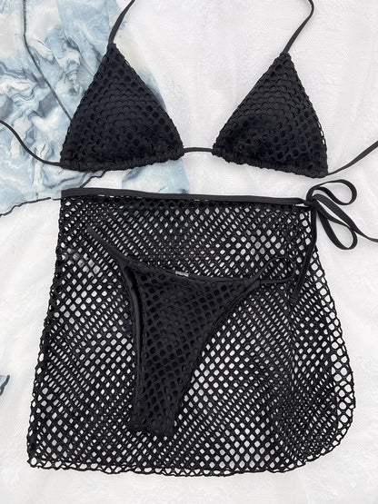 #48 Fishnet Mesh Sheer Skirt Halter Micro Bikini