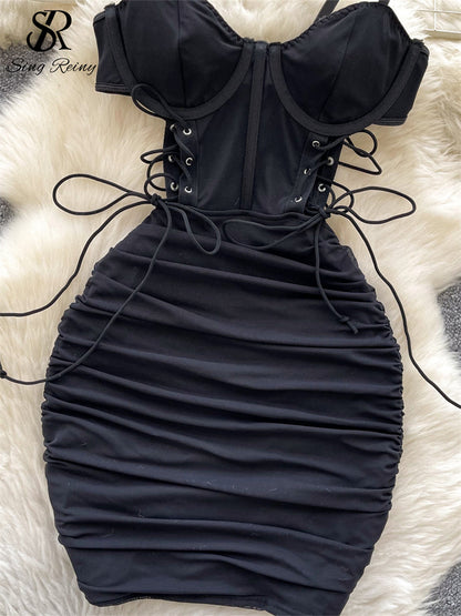 #149  Short Strap Dress Ladies Strapless Lace Up