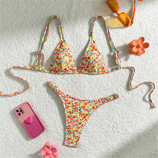 #18 Sexy Floral Bikini Triangle String Extreme Y2K