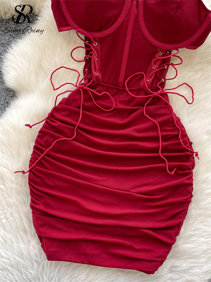 #149  Short Strap Dress Ladies Strapless Lace Up