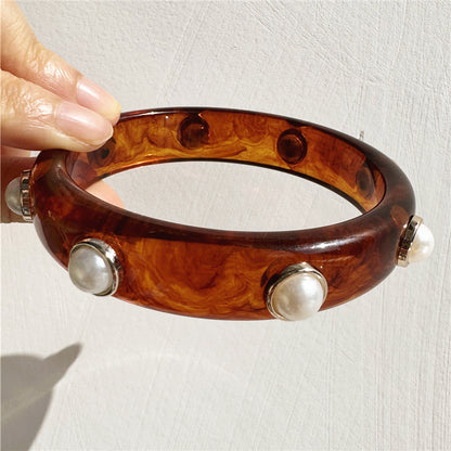 #62 New Beige Tie Dye Wide Asymmetrical Resin Bracelet