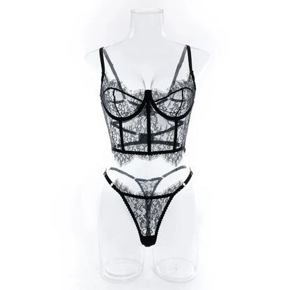 #180 Bustier Floral Lace Sexy Lingerie Set Bra Brief