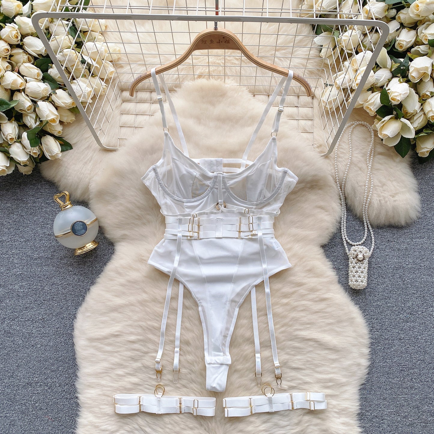 #132 Women Hotsweet Mesh Vintage Straps Bodysuits