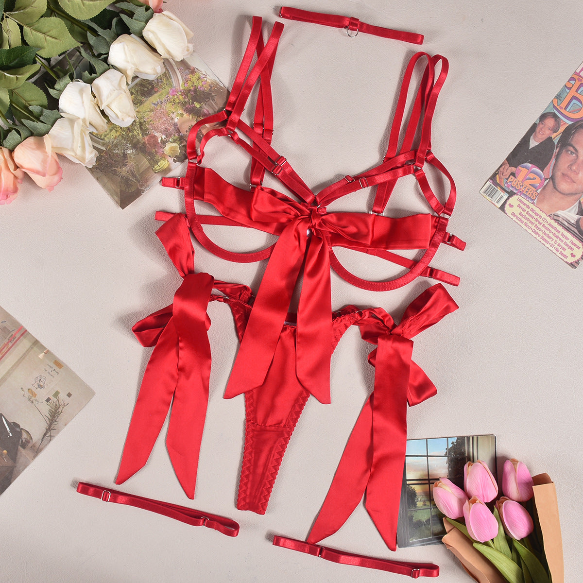 #92 Echonight Bowknot Lingerie Sensual Open Bra Sexy
