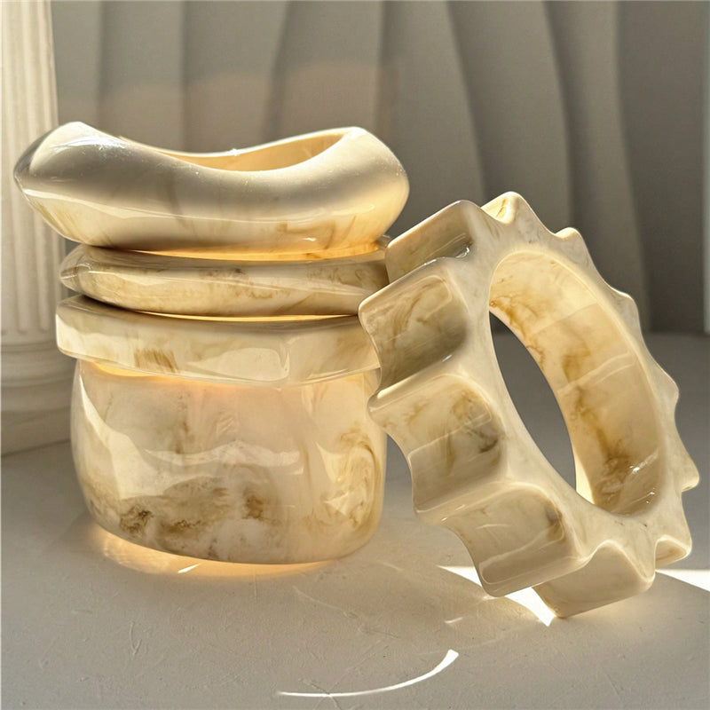 #62 New Beige Tie Dye Wide Asymmetrical Resin Bracelet