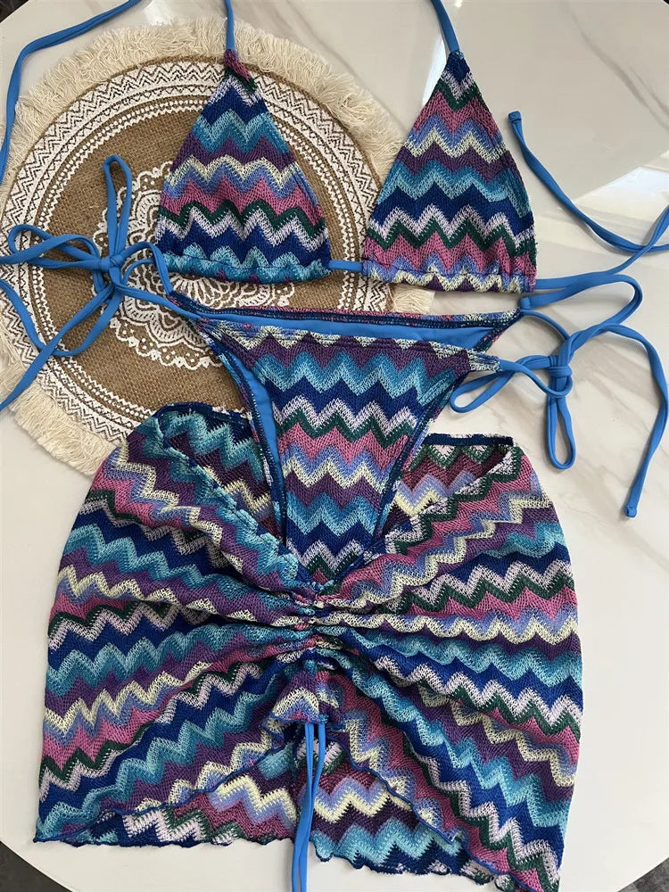 #47 Swimsuit Colored Maple Leaves Knitted Bikini Skirt