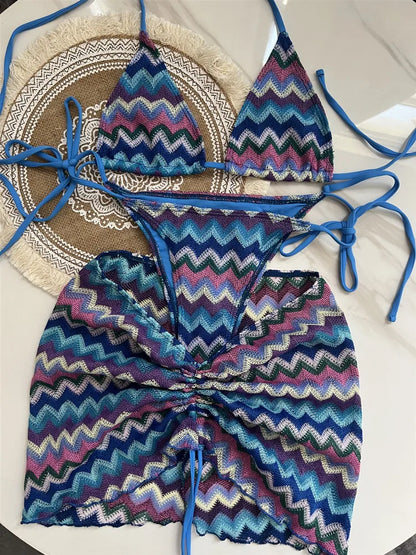 #47 Swimsuit Colored Maple Leaves Knitted Bikini Skirt